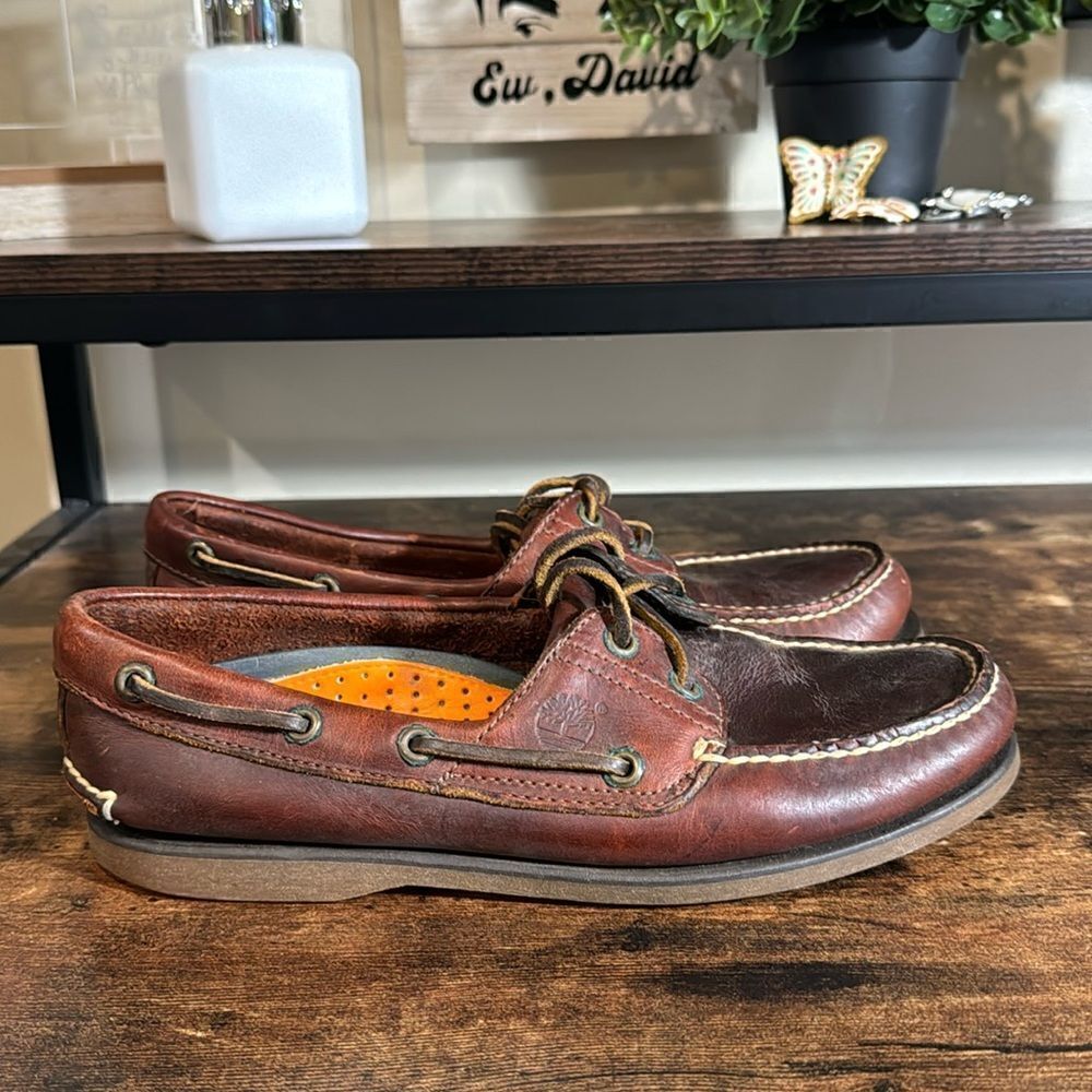 Timberland dark brown boat shoes size 9w/7m